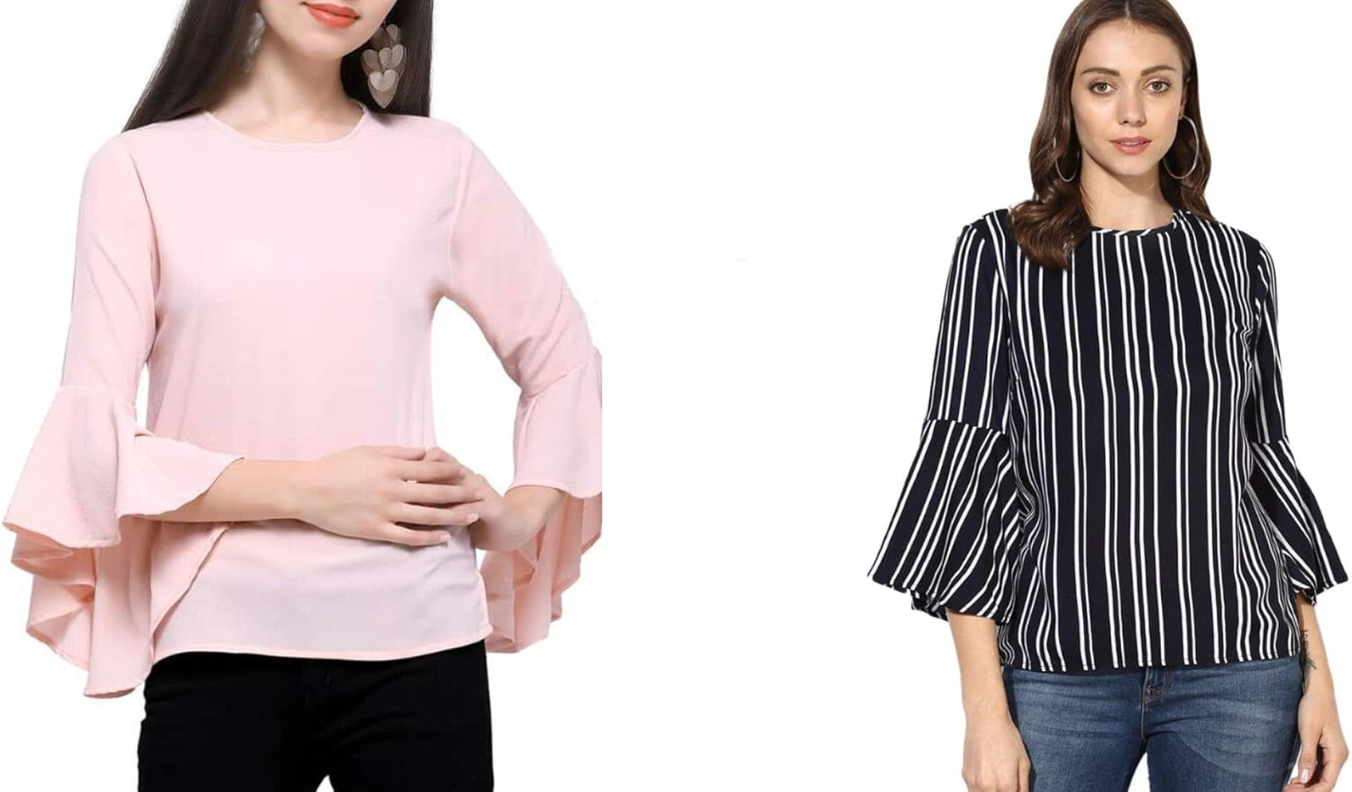 AS Fabrics Stripped Bell Sleeve Top Combos: Amazon.in: Clothing & Accessories