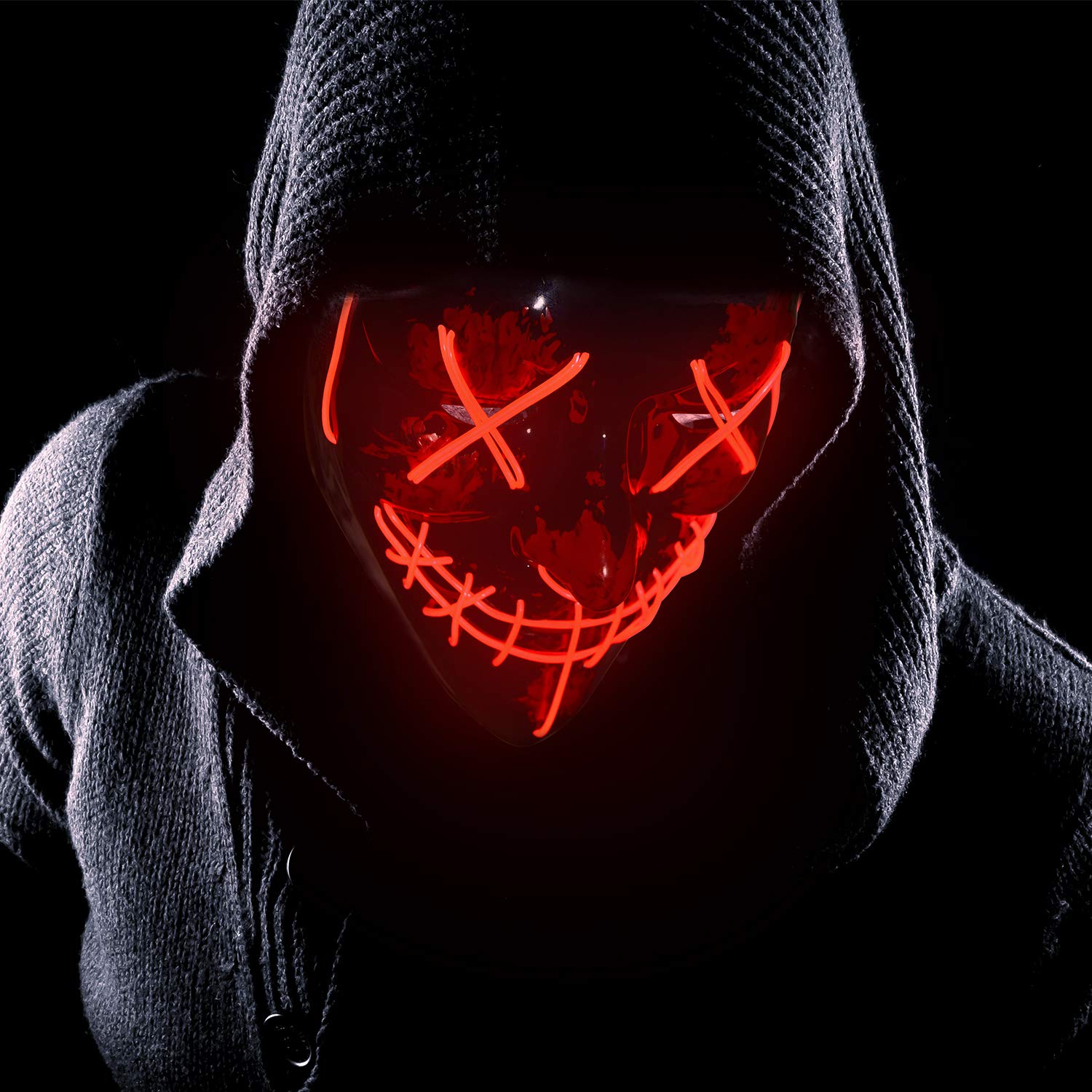 Charlemain LED Maske mit 3 Blitzmodi, Halloween Maske, harmlos, blinkende Maske für Halloween, Karneval, Party, Kostüm Cosplay, Dekoration (rot)