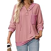 Kaei&Shi Color Block Hoodie,V Neck Pullover Sweatshirts For Women,Fall Hooded Long Sleeve Shirt