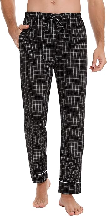 Aiboria Mens Pyjamas Bottoms Checked Long Lounge Pants Cotton Sleepwear Nightwear Pant For Gentlemen Soft Trousers Elasticated Waist With Pockets Amazon Co Uk Clothing