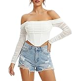 JSXZMMSM Corset Tops for Women Long Sleeve Off The Shoulder Crop Boned Bustier Trendy Y2K Going Out Tops