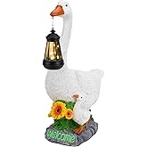Solar Porch Goose Statue, Outdoor Goose Decor with Lantern for Yard Lawn Patio Balcony, Birthday Christmas Housewarming Gifts for Mom, Grandma, Women, 20 Inch, Resin