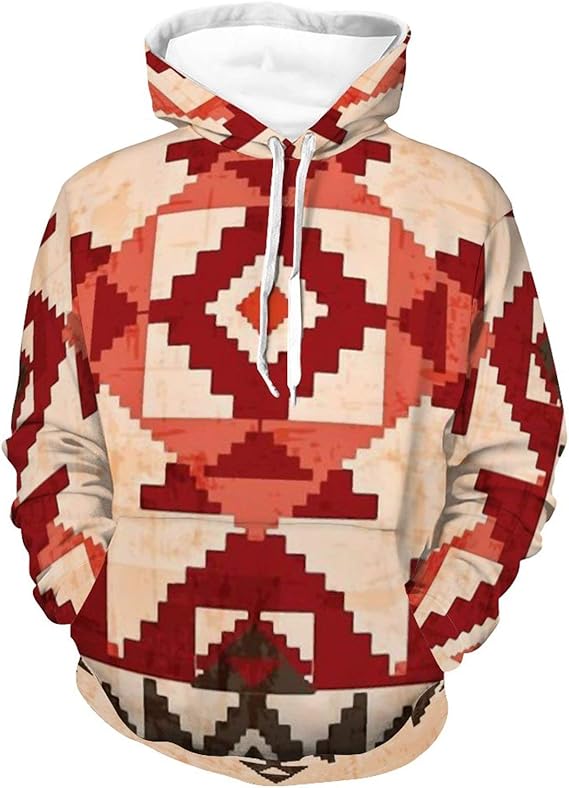Amazon アメリカインディアンのナバホ族民族の幾何学メンズファッションウォームプルオーバー長袖フーディーポケット巾着パーソナライズトレーナー秋と冬パーカー メンズ トレーナー パーカー 通販