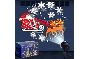 Lingvee Christmas Projector Lights Outdoor LED Projector Santa Claus on Dynamic Sleigh Waterproof Outdoor Indoor Christmas Projection Patterns Spotlight for Landscape Garden Yard Patio Party