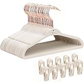 POPUBB Baby Velvet Hangers 30 Pack, 11 Inch Stackable Kids Hanger for Closet, Ultra Slim Non-Slip Toddler Hangers with Rose Gold Swivel Hook & 10 Clips, Felt Hanger for Children's Clothes, Beige
