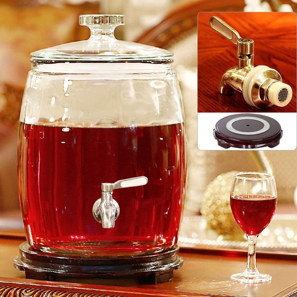 HYXQYJP Water Pitcher Beverage Dispenser with Glass Lid,Sun Tea Jar with Spigot Kitchen Entertain Glassware for Juice/Wine/Kombucha/Cold Drink (Color : 7.5L-stainless steel Tap -wood base)