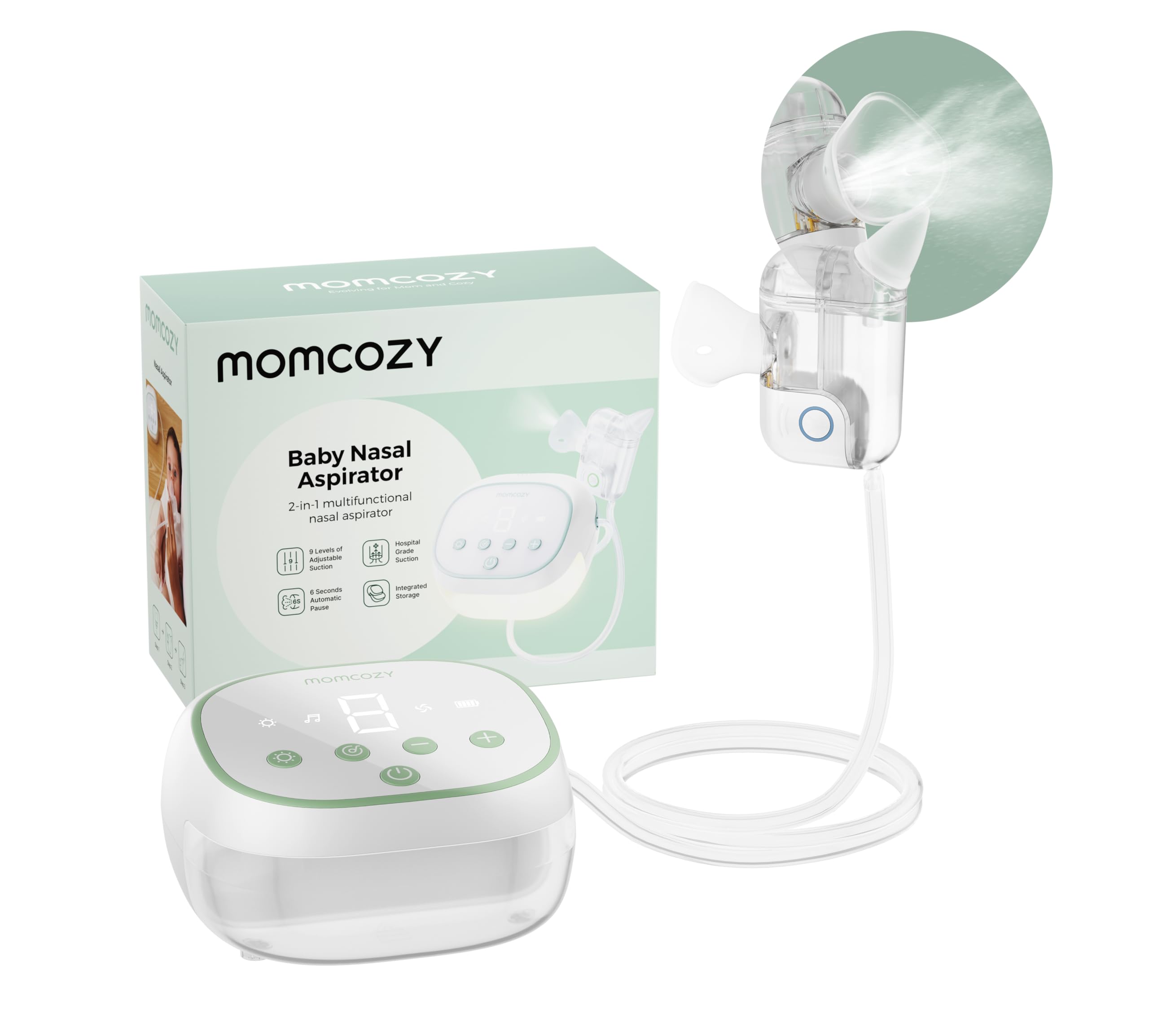 Photo 1 of Momcozy BreezyClear Pro™ Nasal Aspirator for Baby, Hospital-Grade 75 kPa Nose Sucker with 9 Adjustable Suction Levels, Electric Nose Cleaner for Toddler, Light & Music Soothing