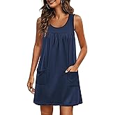 Ekouaer Nightgowns for Women Tank Sleep Shirts Sleeveless Sleep Dress with Pockets Wide Strap Nightshirts