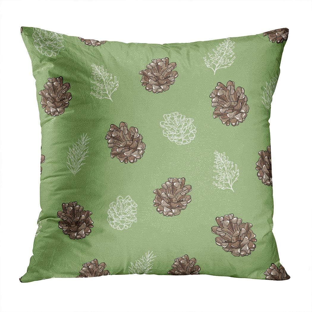 Benxii Throw Pillow Cover Pine Cone Spruce Coniferous Leaves from Contour Green Home Durable Soft Decorative Polyester Pillowcase Square Cushion Couch for Sofa 20x20 Inches