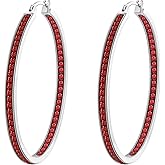 weinuo 2 Inch Stunning Stainless Steel Multi-colors Cubic Zirconia Hoop Earring for Women Hypoallergenic Jewelry for Sensitive Ears Large Big Hoop Earrings 50MM