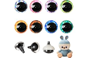 MUCUNNIA 16pcs 35mm 3D Glitter Safety Eyes for Crocheting with Washers Safety Eyes for Amigurumi Tie Dye Laser Crochet Safety Eyes for Crochet Animals Crafts Easter Decor Crochet Accessories