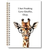 OINDADE Funny Giraffe Notebook Journal, Giraffe Gifts for Women Girls Spiral Notebook, I just Freaking Love Giraffes Okay Notebooks Gifts for Women Men, Giraffes School Office Supplies, 6x8.2In