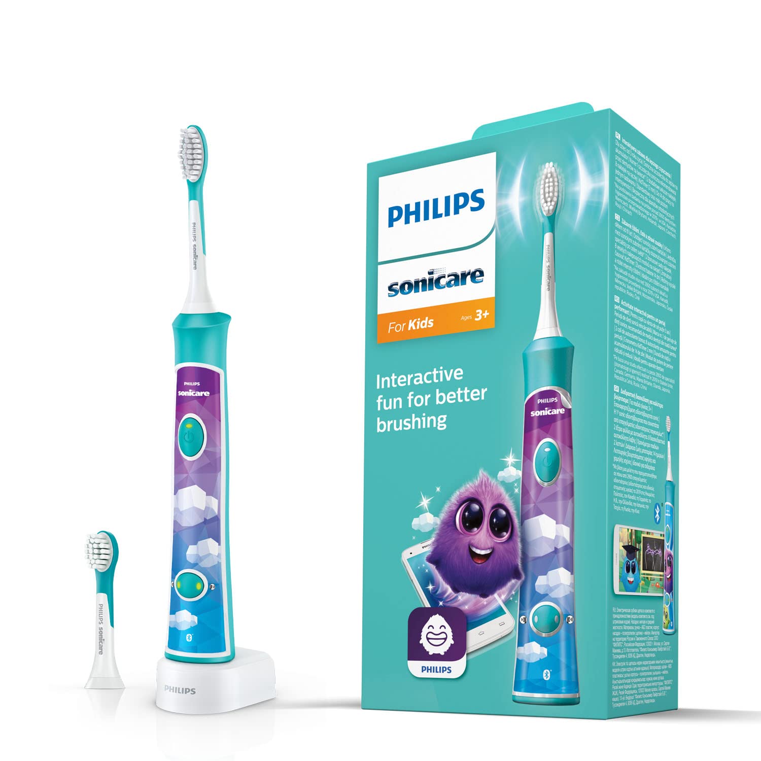 Philips Sonicare For Kids Electric Toothbrush HX6322 / 04, With Sound Technology, For Children, Gentle Cleaning, Turquoise