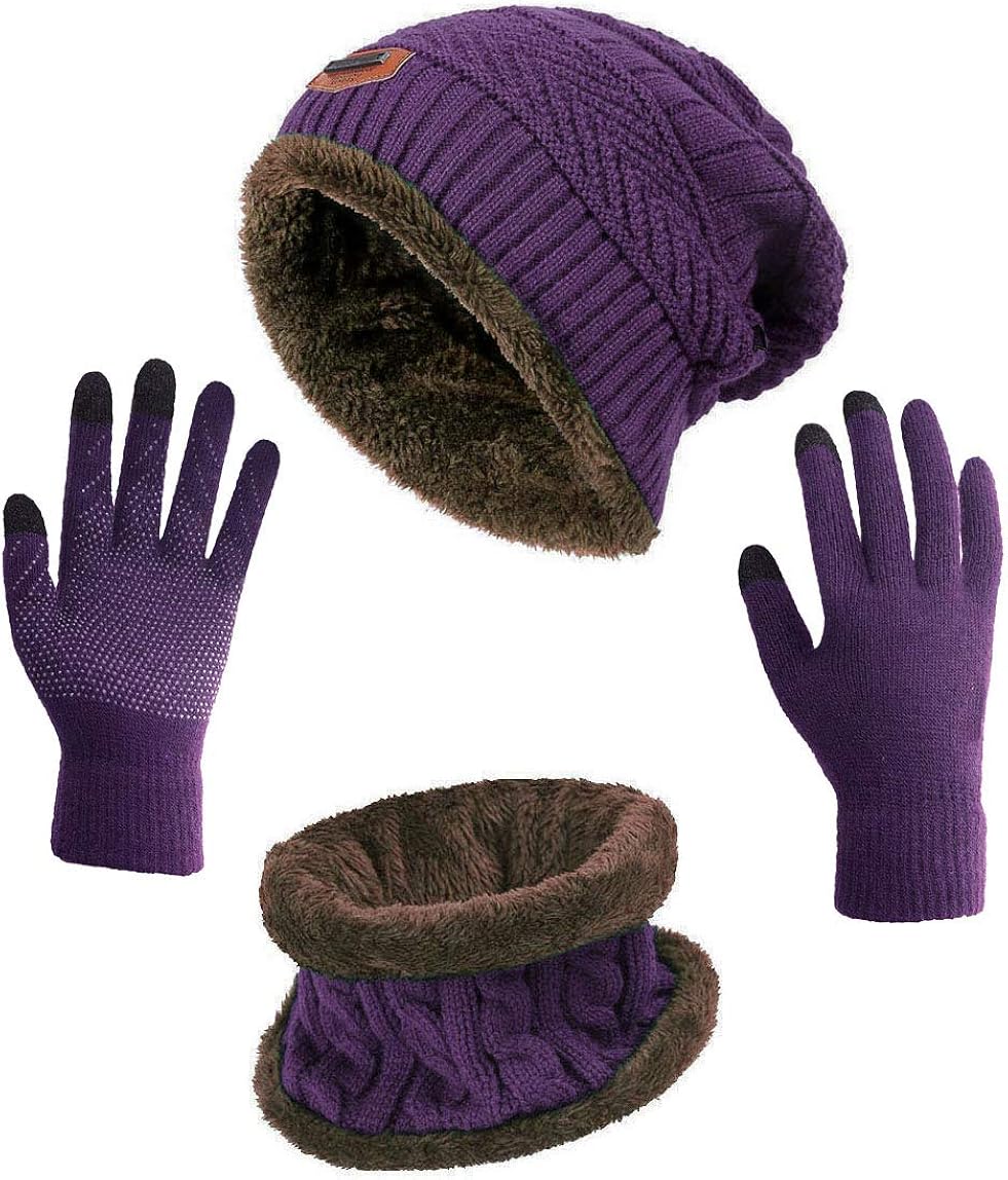 Winter Hat Scarf Gloves Slouchy Beanie Snow Knit Skull Cap Touch Screen Mittens Circle Scarves for Women Black at  Women’s Clothing store