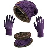 HINDAWI Winter Hat Scarf Gloves Slouchy Beanie Snow Knit Skull Cap Touch Screen Mittens Circle Scarves for Women Men