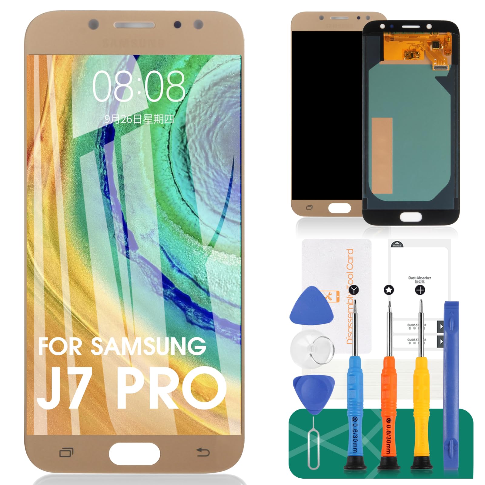 SRJTEK TFT LCD Screen Replacement for Samsung Galaxy J7 Pro 2017 J730 J730F/DS J730G/DS J730GM/DS 5.5" LCD Display Touch Screen Digitizer New Assembly(Not Original AMOLED) (Gold)