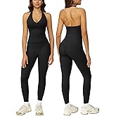ABOCIW Two Piece Workout Sets for Women Wrap Halter Tank Top High Waist Leggings Yoga Pilates Outfits