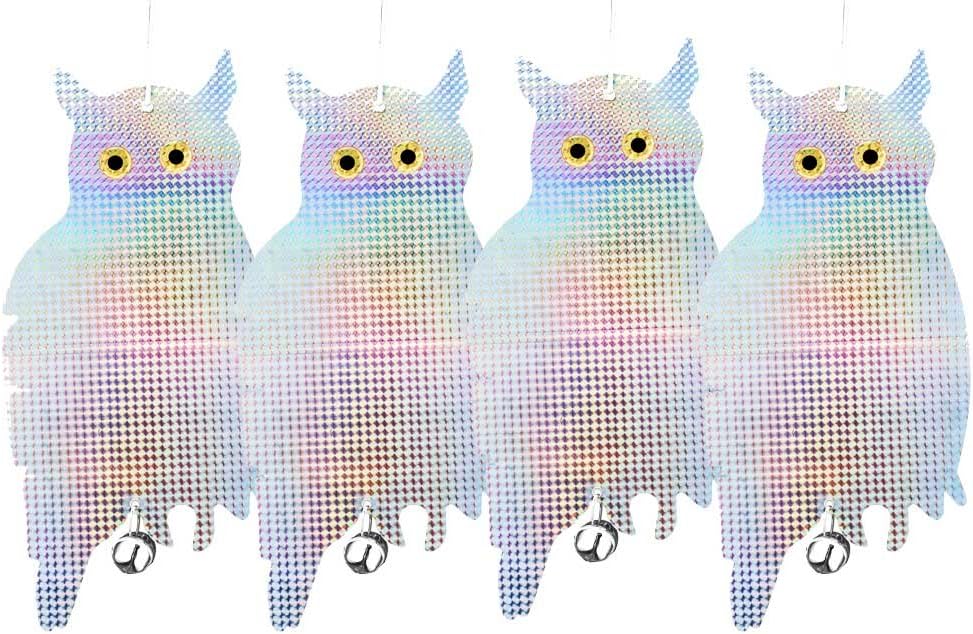 4 Pack Bird Scare Owls Decoys - Effective Hanging Pigeon Repellent and Deterrent