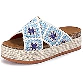Coutgo Womens Platform Espadrille Sandals Flatform Floral Crochet Cork Open Toe Summer Beach Slide Sandals
