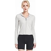 Abonlen Ribbed Hoodies for Women Lightweight Full Zip Up Jackets Long Sleeves Tops Fitted Cropped Sweatshirt