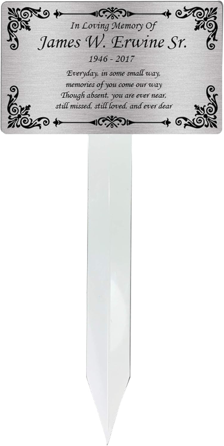 Plaques & Wall Art - Personalized Memorial Plaque Stake, Grave Marker (Silver/Black)