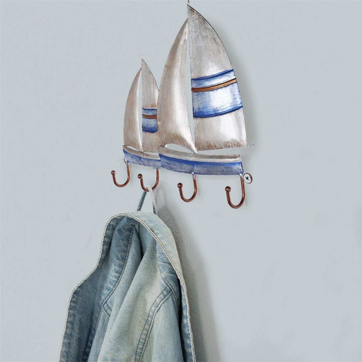 Madeinely - Ganchos de pared de hierro con 4 ganchos para abrigos