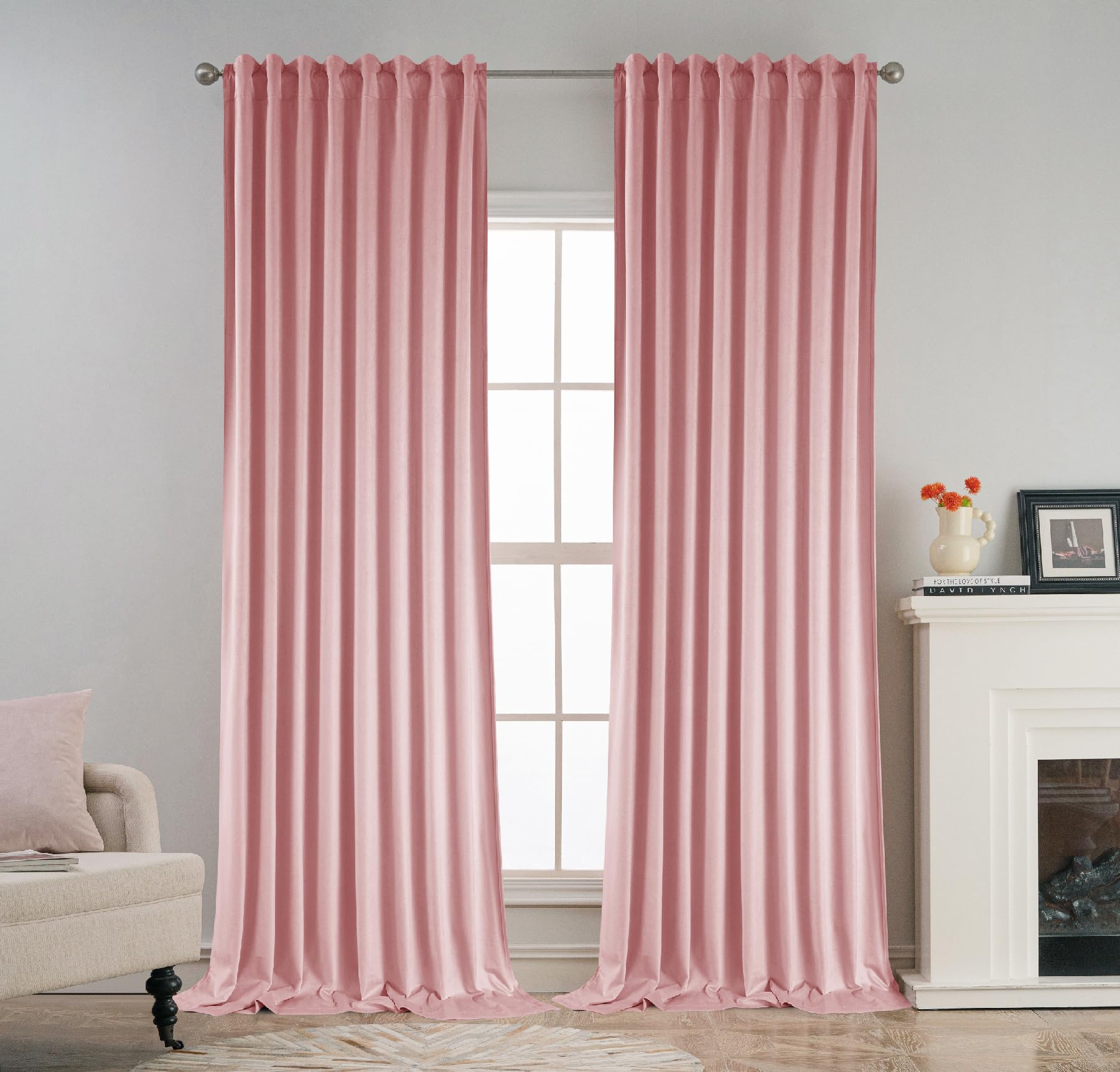 Photo 1 of SMILETIME 52" x 96" Pink Back Tab Curtains, 2-Panel Set Rod Pocket & Pinch Pleat Design Light-Filtering & Thermal Insulation Ideal for Living Room, Bedroom & Office Windows