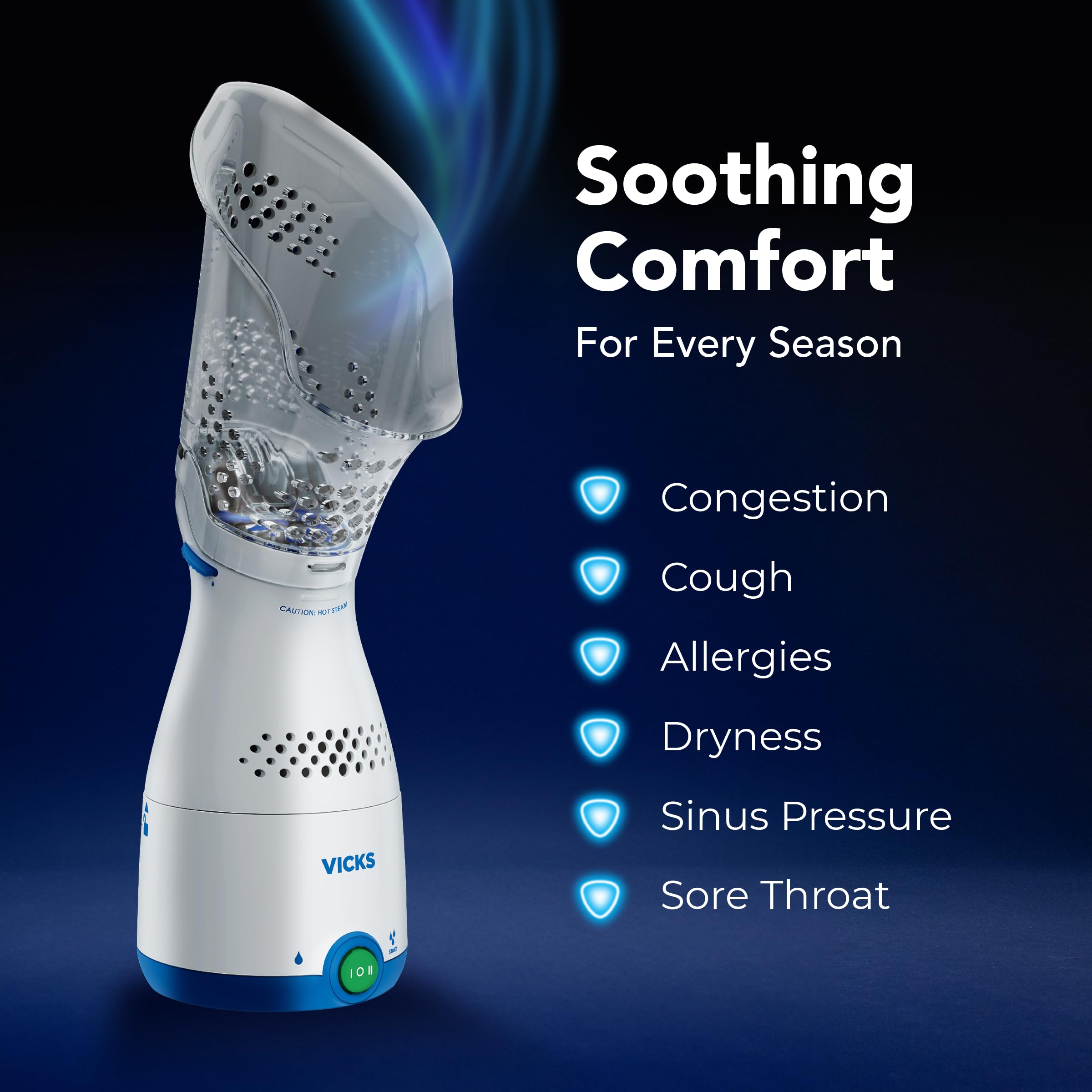 Vicks Sinus Inhaler - Non-Medicated Steam Relief for Allergies, Congestion, Cough & Colds, Vocal Steamer, Soothes Nasal & Throat Passages, Works with VapoPads (1 Included)