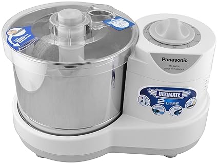 Panasonic 230-Watt Plastic Wet Grinder With Automatic Timer, 2 Litres, White and Metallic