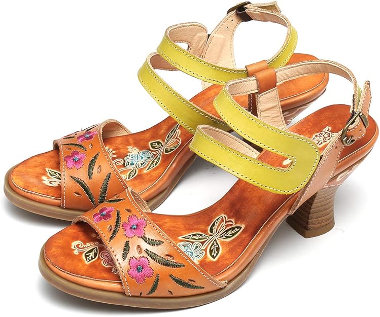 Amazon.com | Camfosy Sandals for Women Block Heel Leather Sandals Summer Beach Hook Loop Sandals 