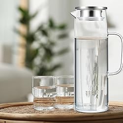 Hsei 2 Sets Glass Pitcher with Lid, 50 oz / 1500 ml