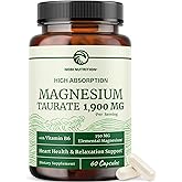 Magnesium Taurate 1900MG | Heart Health and Relaxation Support | 150MG Elemental Magnesium Per Serving | High Absorption Mag Taurate with Vitamin B6 + Black Pepper | Non-GMO | 60 Ct (1 Month Supply)