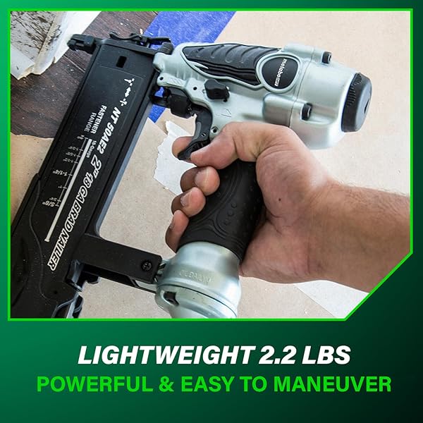 METABO HPT BRAD NAILER, PRO-PREFERRED LIGHTWEIGHT PNEUMATIC POWER NAILER FOR PRECISION TRIM WORK AND FURNITURE BUILDING, ADJUSTABLE DEPTH, 18 GAUGE, 5/8″ UP TO 2″ BRAD NAILS, NT50AE2