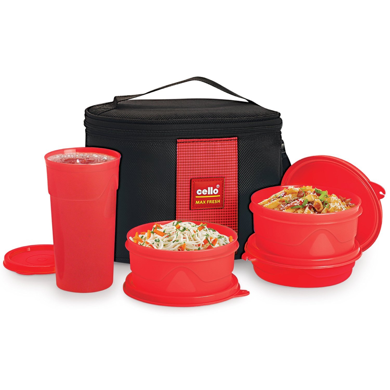 Cello Max Fresh Polypropylene Super Lunch Box Set, 4Pieces, Red Rs 334