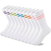 Comfoex 10 Pairs Girls Crew Cotton Socks Athletic Calf Striped Soft Casual Socks For Kids 4-6 6-8 8-10 Years Old
