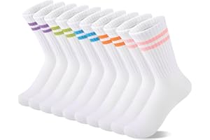 Comfoex 10 Pairs Girls Crew Cotton Socks Athletic Calf Striped Soft Casual Socks For Kids 4-6 6-8 8-10 Years Old