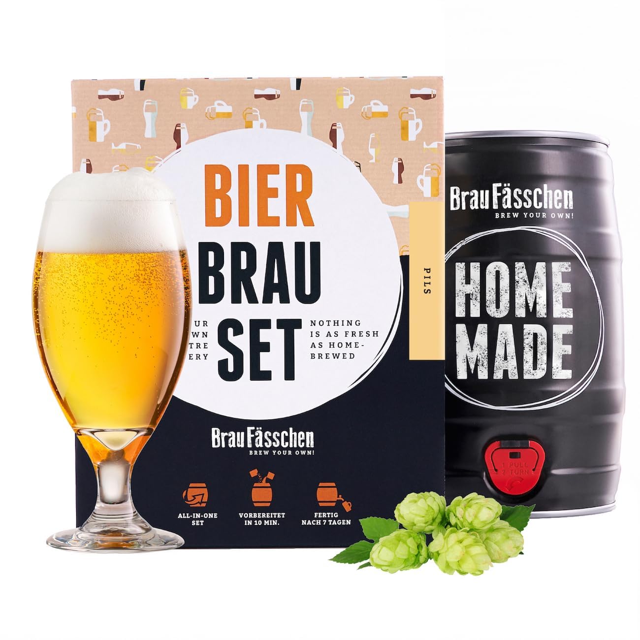 braufaesschen |Bierbrauset zum selber brauen | Pils im 5 Liter Fass | In 7 Tagen fertig | Geschenk für Männer, Freund oder Vater | Biergeschenk