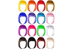 16 Pieces Short Bob Wigs Cosplay Colorful Costume Wig Party Hairpiece Wig Straight Short Hair Wig for Women and Girls Decorat