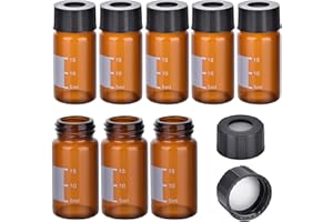 ESHATO 20ML Autosampler Vial, 100 Pack HPLC/GC Vials 9-425 Lab Amber Vials Sample Vial Screw Cap Writing Patch White PTFE and Silicone Septa for LC Stamper