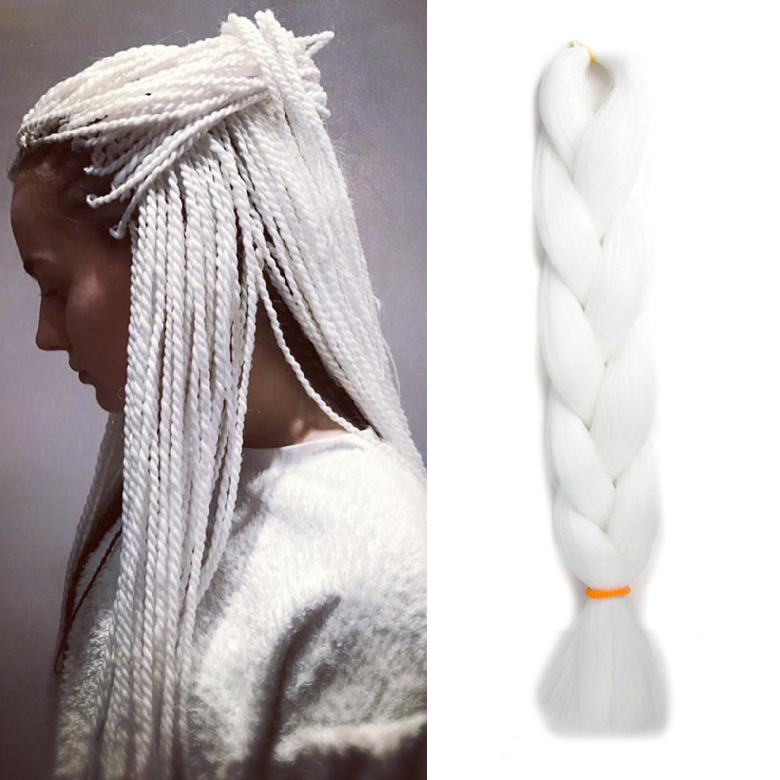 Dcbaboo White Hair Extensions for Braiding Jumbo Braiding Hair Extension 1pack 24inch Synthetic Hair Kanekalon Ombre Braids Extensions Hair Afro Crochet Twist Box Braids 100g, White — image 1