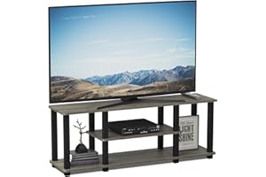 Furinno 18027GYW/BK Turn-S Entertainment TV Stand with Square Tube, French Oak Grey/Black