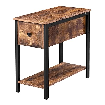 HOOBRO 2-Tier Nightstand with Drawer, Narrow End Table, Rustic Brown