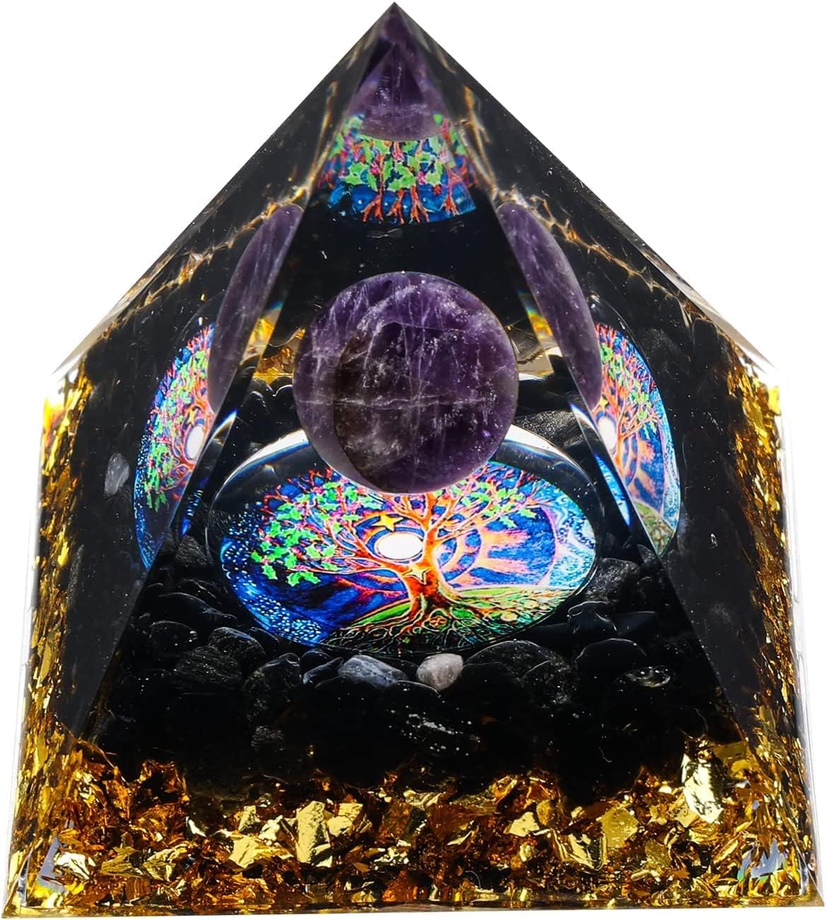 Mixed Media - Yogmudra Orgone Pyramid Postive Energy, Amethyst Chakra Orgonites Pyramid, Orgonite Pyramid for Success, Energy Generator Healing Crystal Pyramid (Tree of Life)