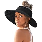 FURTALK Sun Hats for Women Wide Brim Beach Hat Straw Visor Ponytail Summer UV Packable Foldable Beach Vacation Essentials