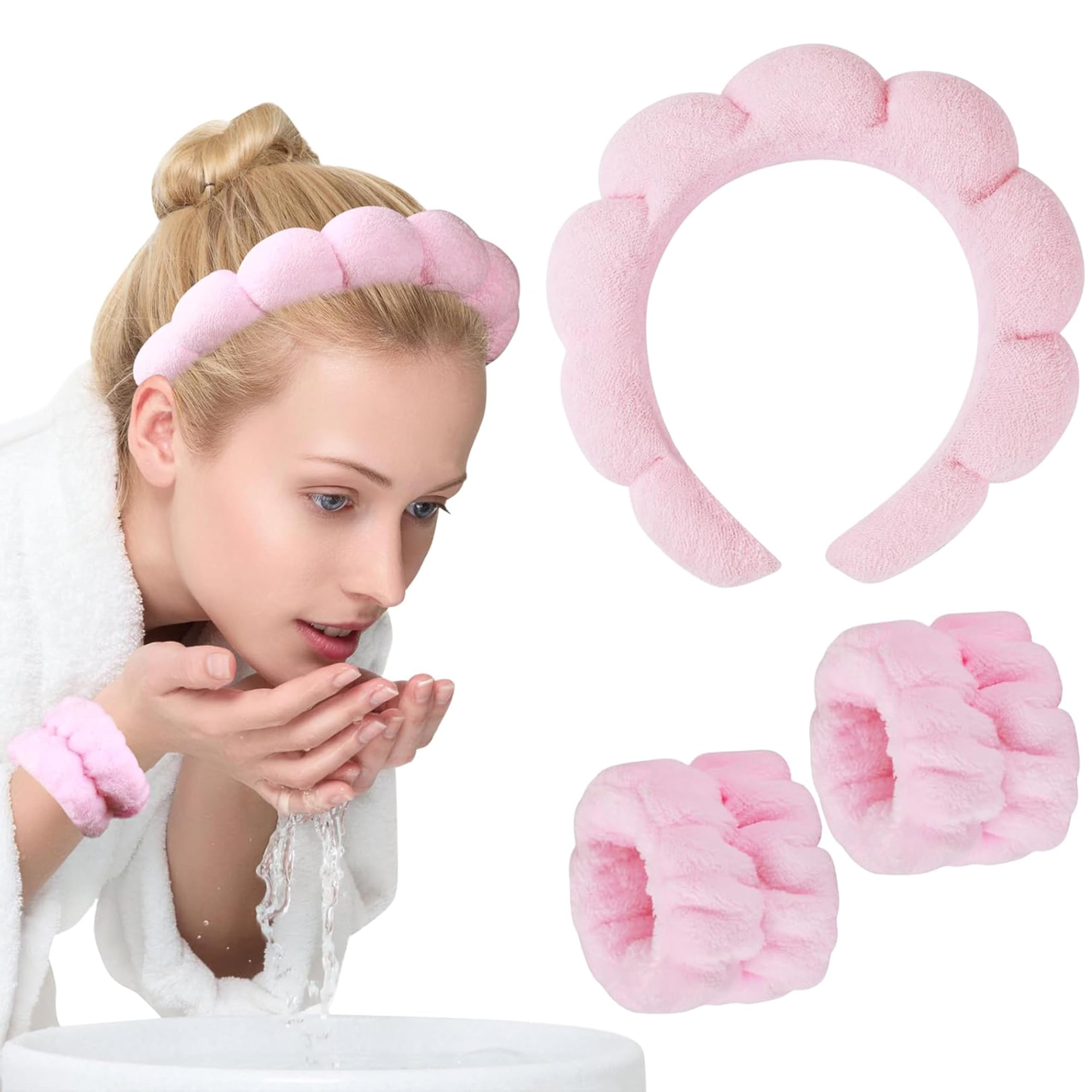 Sponge Headband Wristband Sets,Cute Skin Care Headband,Face Wash Wristband Set,Sports Shower,for Women's Makeup,Skin Care,Makeup Remover,Face Wash