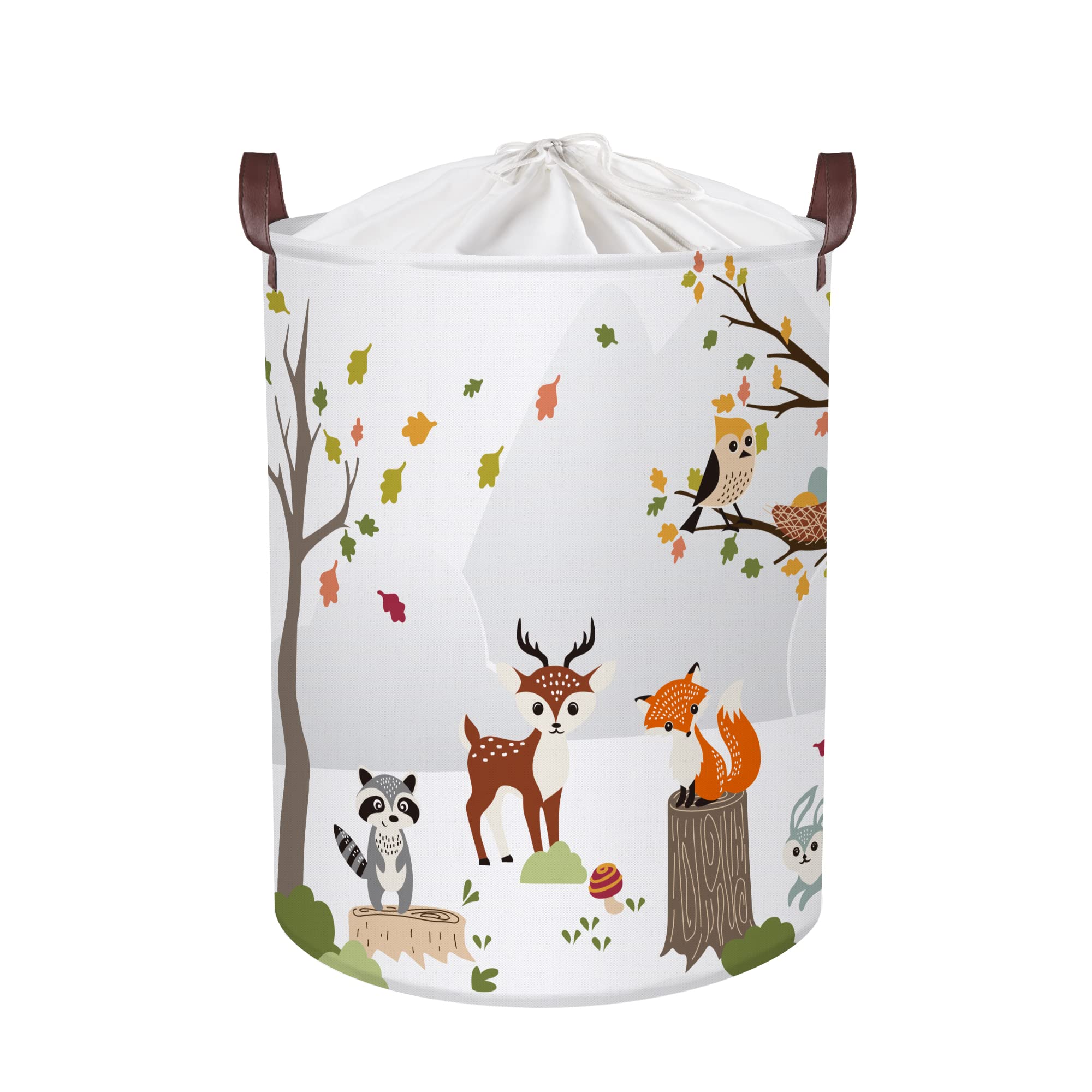 Clastyle Forest Animal Baby Laundry Hamper Collapsible Branch Clothes Kids Storage Basket Waterproof Boys Girls Toy Box for Nursery Room, Deer Fox Raccoon, 36x45 cm