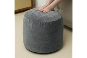 YUEYOCICI Round Stuffed Pouf Ottoman, Long Faux Fur Poufs with Foam Chunk Filling, Fluffy and Furry Pouf Foot Stool Storage Ottoman (Grey, 20inch)