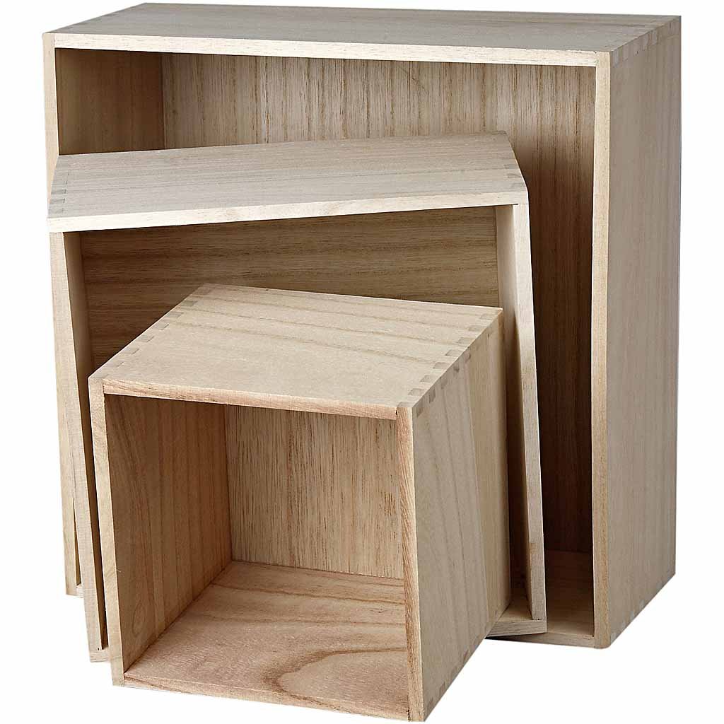 Storage Boxes, largest size 28x28x12,5 cm, Empress Tree, square, 3 asstd