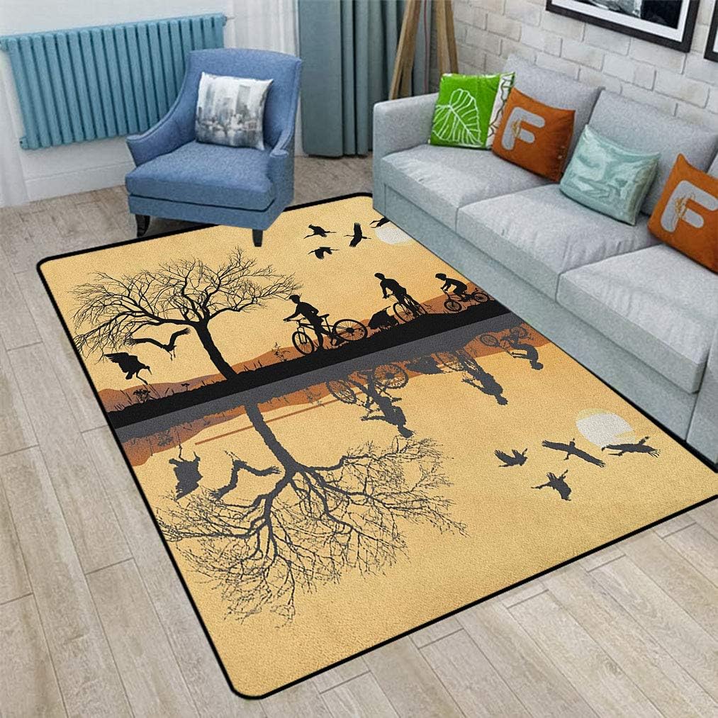 Mountain Cute Area Rugs, Silhouette of Strokes and a Family