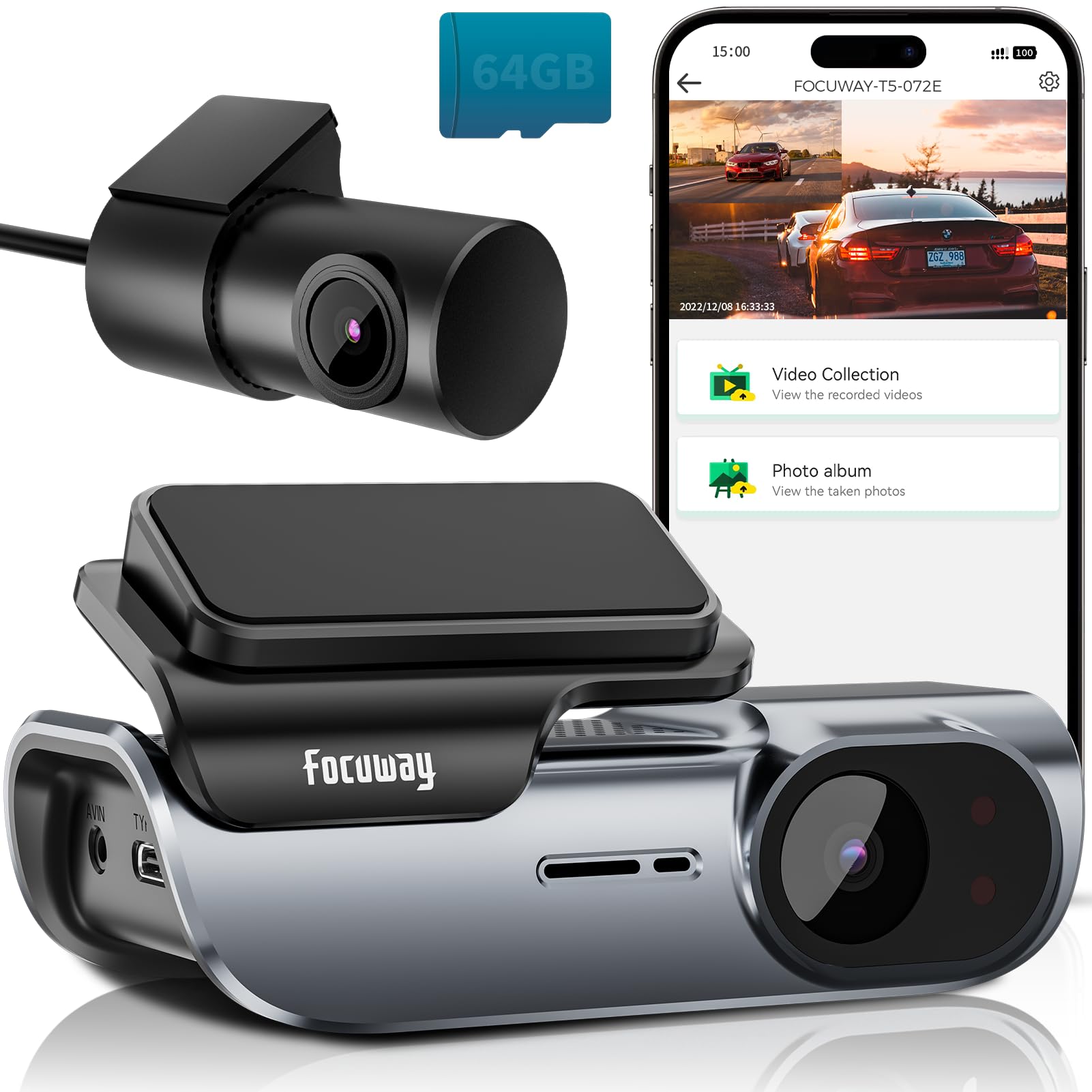 Photo 1 of Dash Cam Front and Rear 4K Built in 5GHz WiFi, Dual Dash Cam Front 4K Rear 1080P Hidden Dash Camera for Cars, Free 64GB SD Card, Super Night Vision, Supercapacitor, Parking Mode, G-Sensor, USB C Port